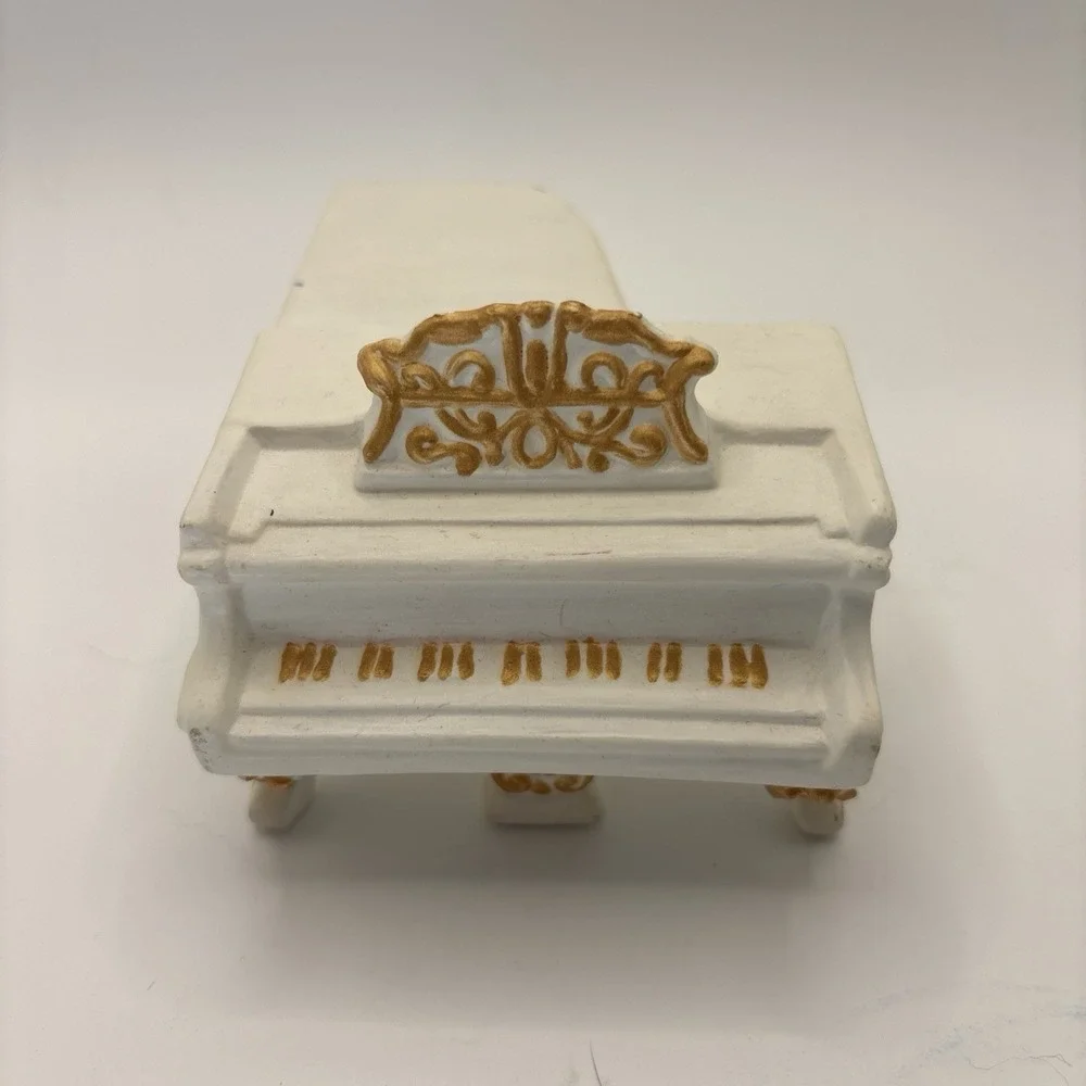 (5) Ceramic Porcelain Dollhouse Furniture‎ Grand Piano Loveseat Chairs Blue Vtg